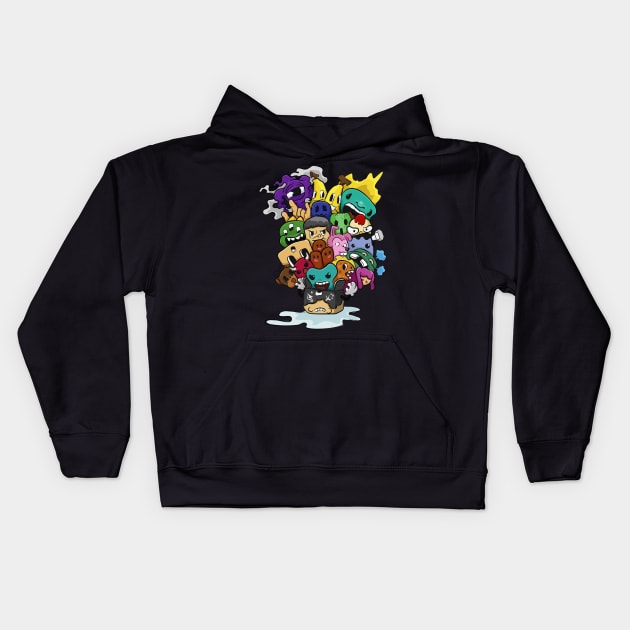 fu-cube and Freind Monster Colored Doodle Kids Hoodie by Giraroad